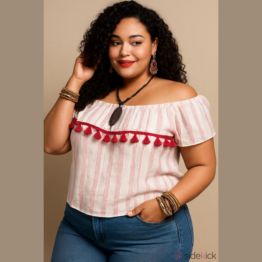En Crème Red White Striped Oversized Blouse M L
